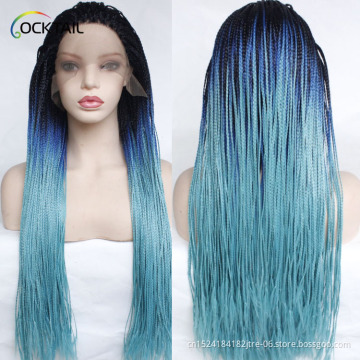 wholesale blonde million braids wig mixed color crochet small box braid synthetic fiber twist braided lace front wig with beads